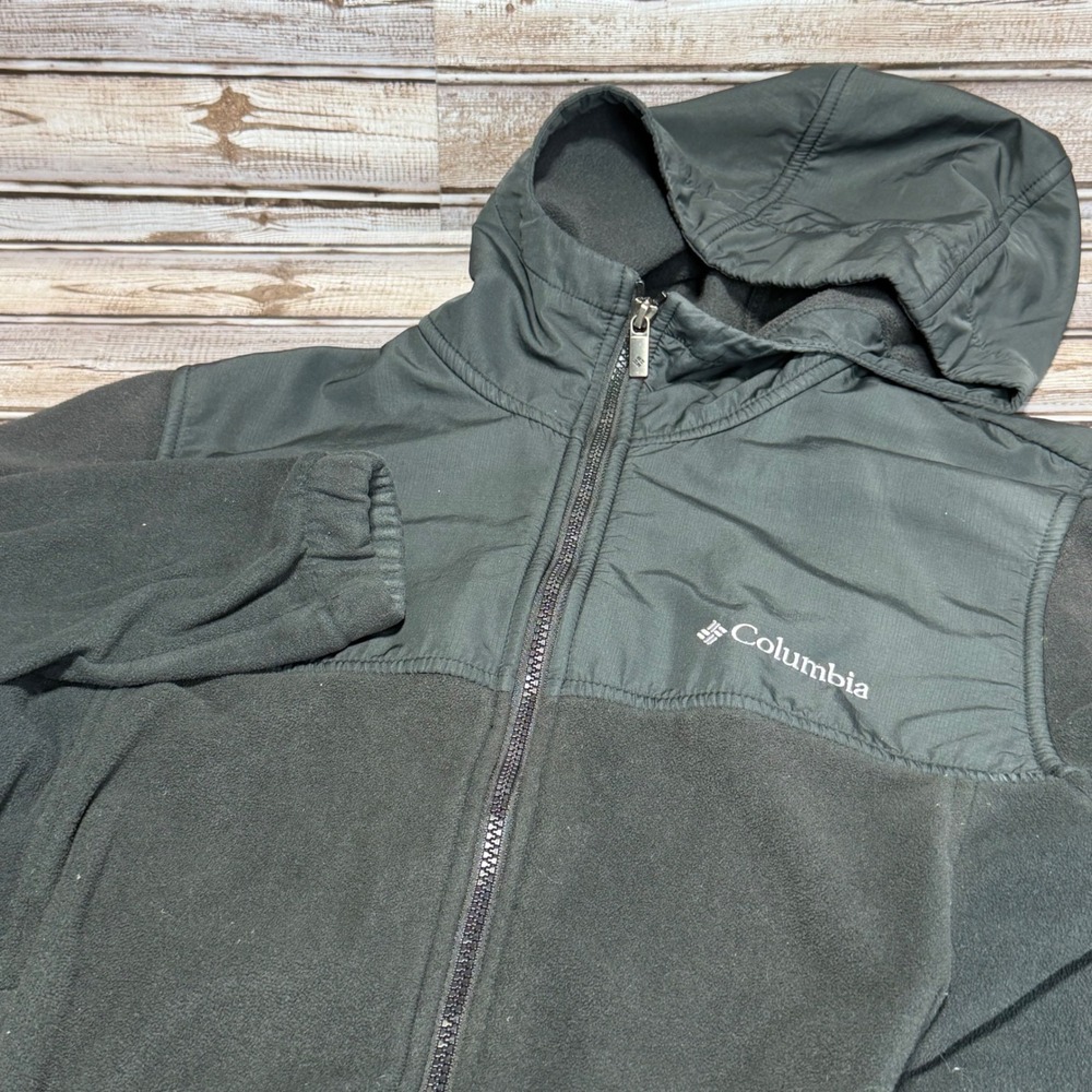 Columbia Mens Full Zip Hooded Fleece Jacket Black Hybrid‎ Nylon Size Small